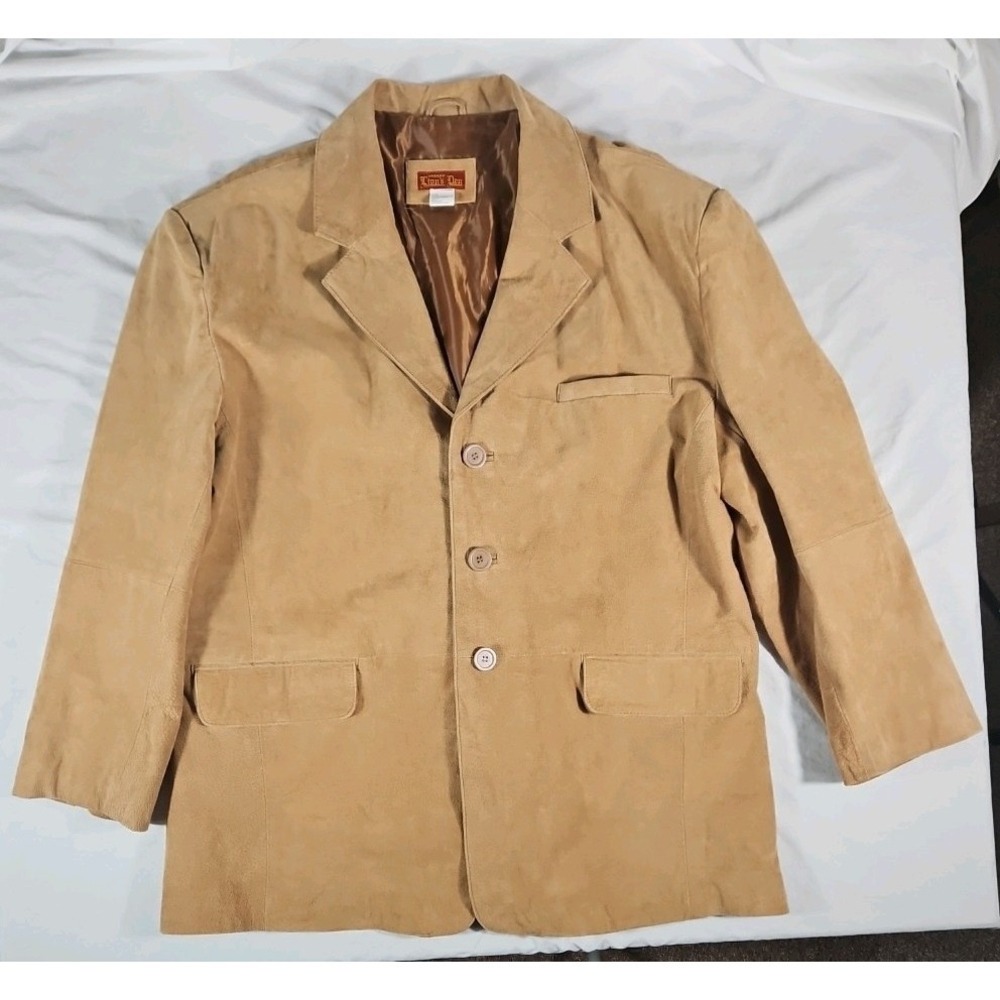Vintage Haband Lions Den 100% Genuine Leather Suede Blazer Sport Coat Tan‎ 2XL